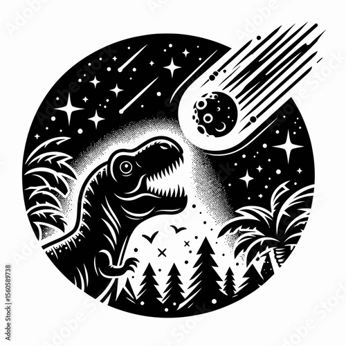 Dinosaur Watching a Comet Blaze Across the Prehistoric Sky
