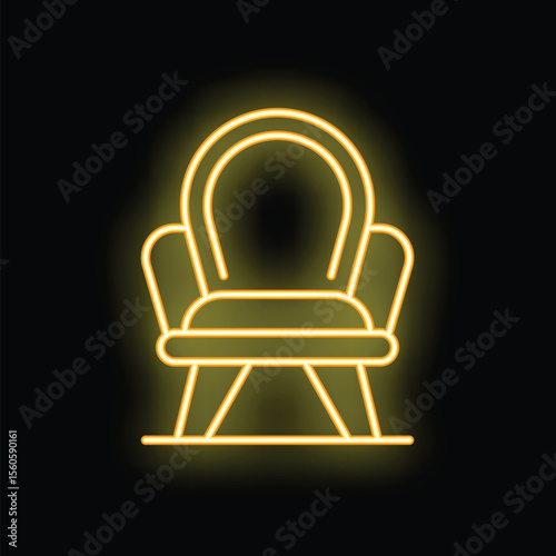 Neon sign depicting a comfortable rocking chair glowing yellow against a dark background