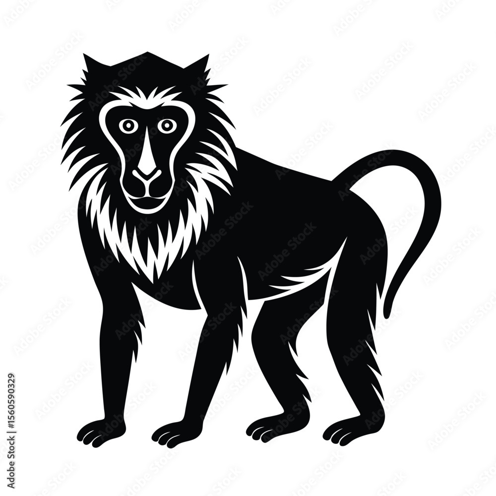 Obraz premium Baboon vector silhouette monkey design isolated on white background for safari and animal themes