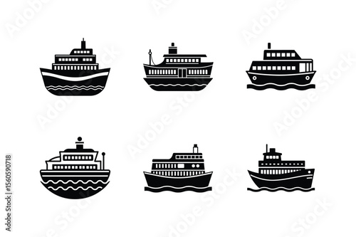 ferry boat silhouette vector illustration