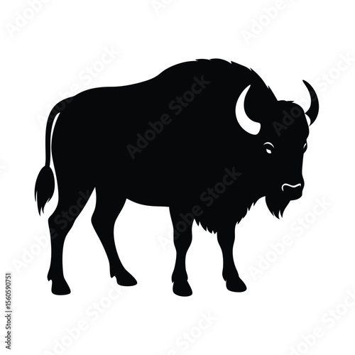 Bison vector silhouette large mammal on white background for prairie animals and wilderness scenes
