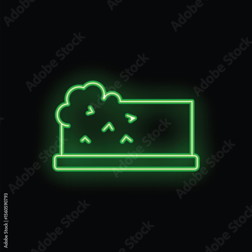 Green neon sign showing cloud seeding technology on black background
