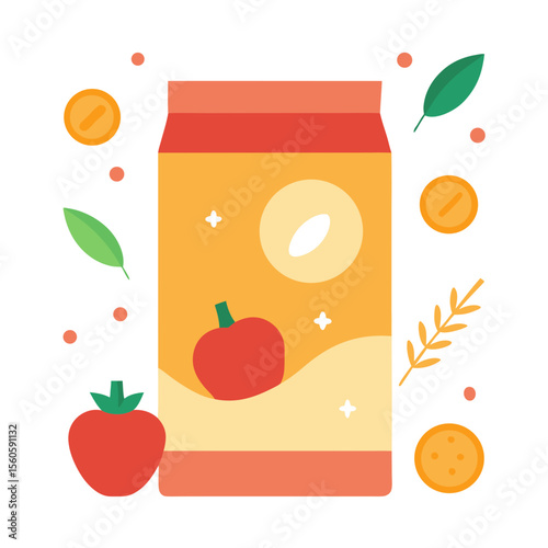 Healthy fruit juice box with apple and natural ingredients illustration