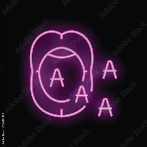 Neon icon of human tongue tasting delicious food with vitamin a, suitable for health and food industry
