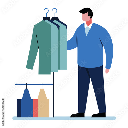 Man choosing clothes from a rack in a retail store or wardrobe