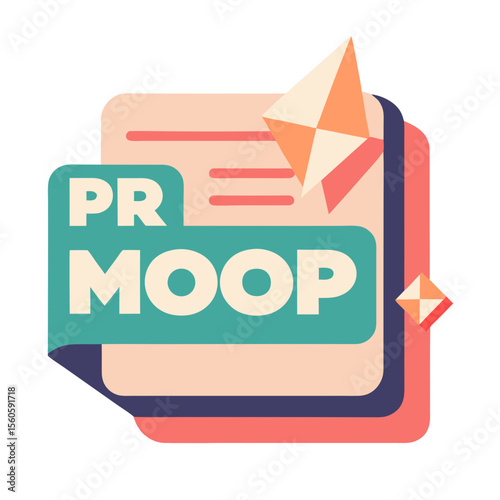Abstract logo with pr moop text and geometric shapes in pastel colors