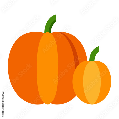 Two stylized pumpkins with green stems on a white background