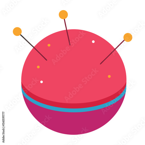 Stylized illustration of a pincushion with pins and small dots