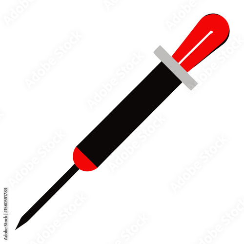 Stylized illustration of a black and red dropper with a sharp point