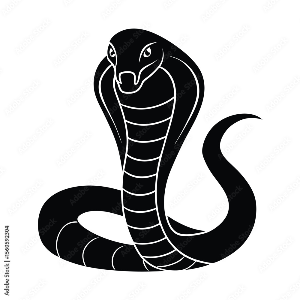 Fototapeta premium Cobra vector silhouette snake on white background for venom reptile jungle and predator concepts