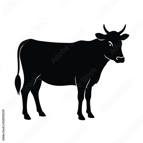 Cow vector silhouette livestock on white background for dairy agriculture and rural animal artwork