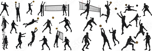 Dynamic Volleyball Players in Action Silhouettes Displaying Energy and Skill on the Court for Sports Enthusiasts