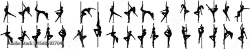Silhouette Collection Graceful Pole Dancers Striking Poses Artistic Expression and Strength Gymnastics Skill Demonstrations Intense Movement and Balance