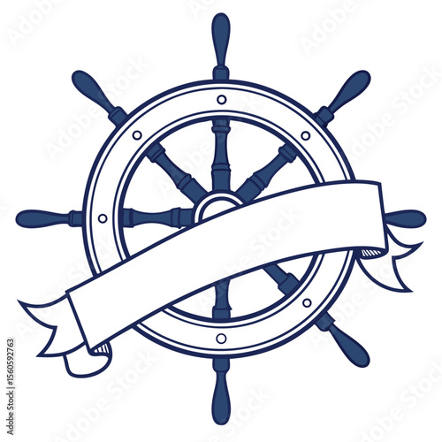 Nautical Ship Wheel Banner Emblem for Nautical Decor and Maritime Design Projects