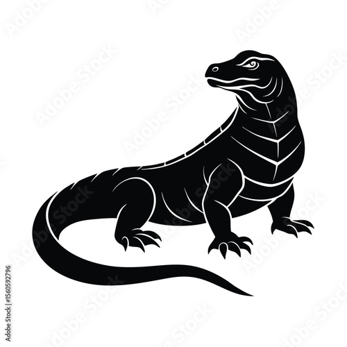 Komodo dragon vector silhouette lizard on white background for reptile island predator and wildlife