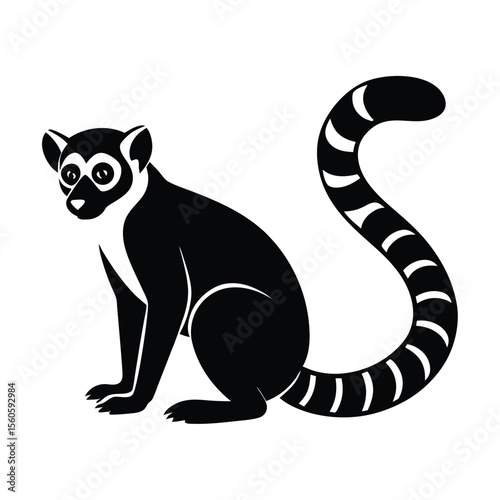 Lemur vector silhouette primate on white background for Madagascar jungle and wild animal design