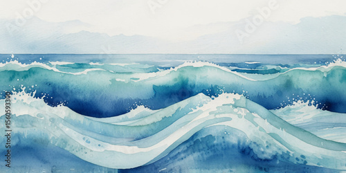 Beautiful soft blue sea water, ocean wave background. Soft blue and white hand printed creative marble texture ocean background.	