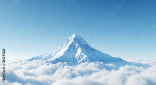 Majestic Snow-Capped Mountain Peak Rising Above Clouds A Breathtaking View