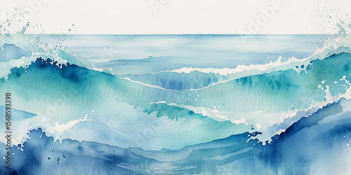 Beautiful soft blue sea water, ocean wave background. Soft blue and white hand printed creative marble texture ocean background.	