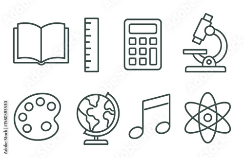 Education and science linear icons set – school, learning, and academic symbols