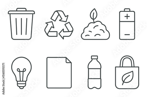 Eco friendly icons set – outline, sustainability, green living symbols