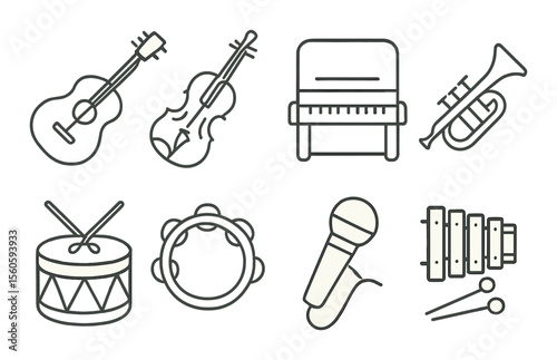 Musical instrument icons set – linear, simple and compose design symbols