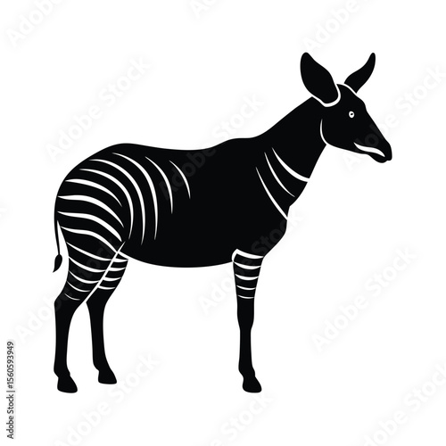 Okapi vector silhouette jungle animal on white background for giraffe relative and forest wildlife