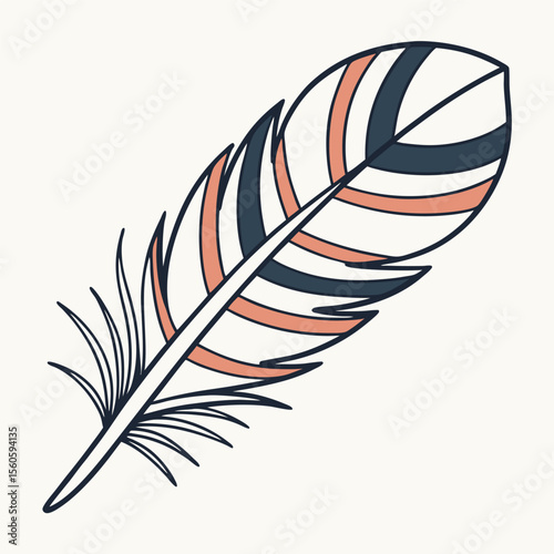 Decorative Feather Design With Multiple Color Bands and Intricate Details