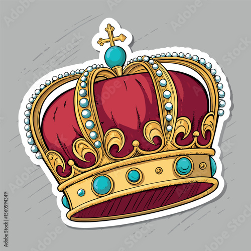 Magnificent Royal Crown Adorned with Precious Gems and Golden Ornate Details