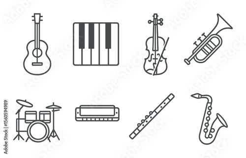 Musical instrument silhouette icons set – sleek, music and band essentials