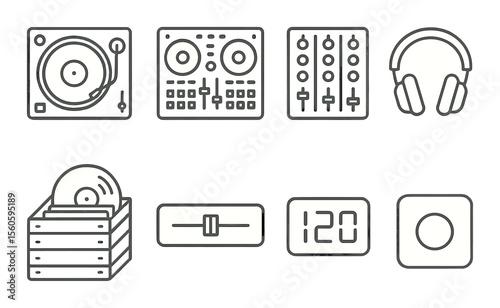 Dj setup icons set – flat, music and audio equipment symbols