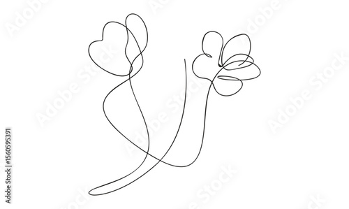 Flower in one line art outline drawing on white background minimal best use for logo
