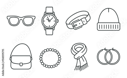 Fashion accessories icons set – outline, style and attire symbols for trendy designs