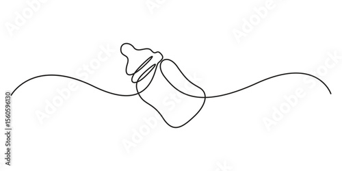 Continuous one line drawing illustration of a baby bottle, isolated on white background. Line art of baby bottle, Simple one line drawing Baby bottle, Minimalist child care vector illustration