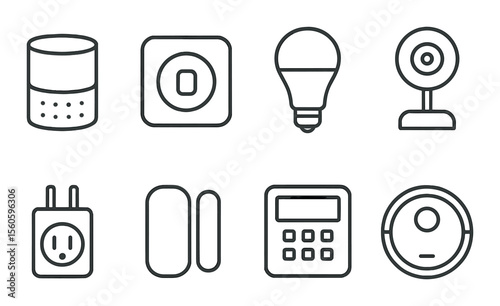 Smart home icons set – outline, automation, intelligent living symbols
