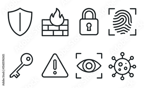 Cybersecurity simple icons set – outline, protection and security symbols