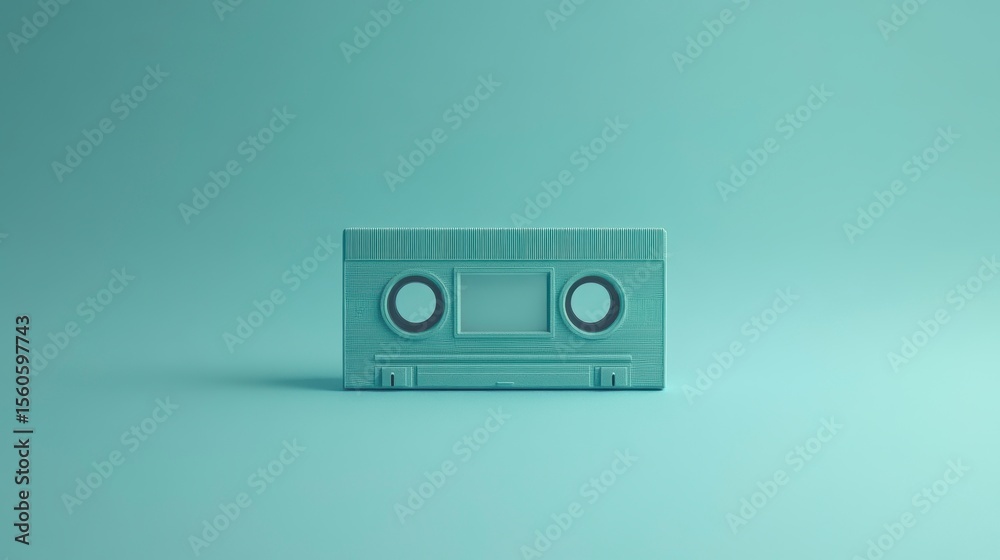 Teal monochrome cassette tape on a teal background. Teal monochrome cassette tape on a teal background.