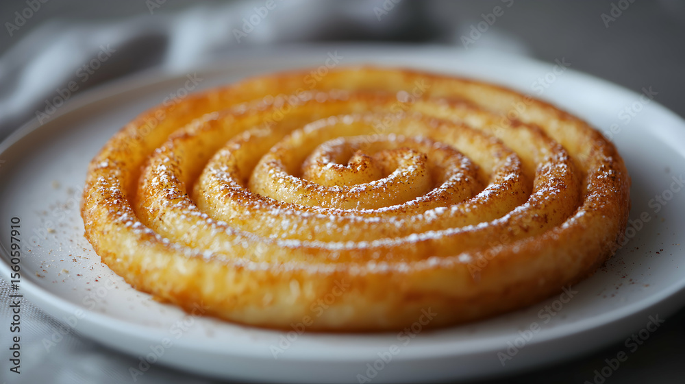Fototapeta premium Serving Spiral Pastry with Powdered Sugar on Plate for Dessert