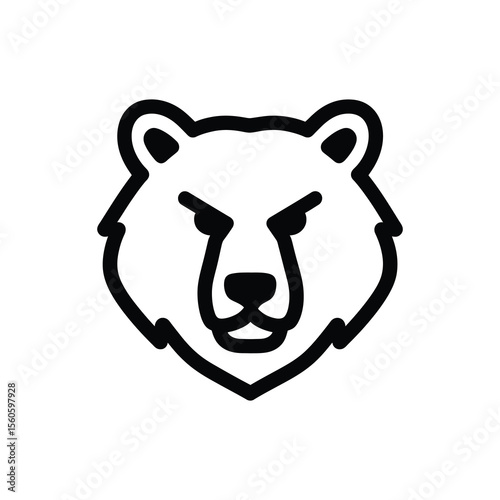 Outline of a fierce bear head stares forward on a transparent background