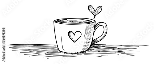 cute mug with heart symbol for coffee or tea love concept sketch