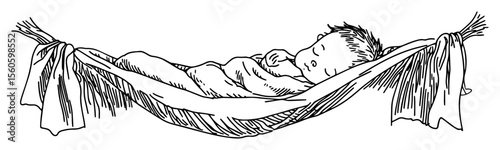 sleeping baby in hammock drawing
