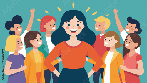 A woman surrounding herself with positive and supportive people who uplift and encourage her.. Vector illustration