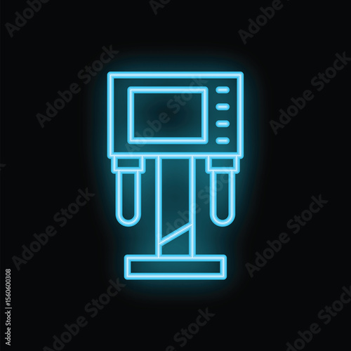 Glowing blue neon medical equipment represents iv drip, symbolizing healthcare technology and patient care