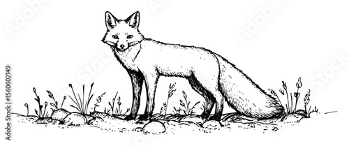 red fox walking in meadow vintage sketch vector