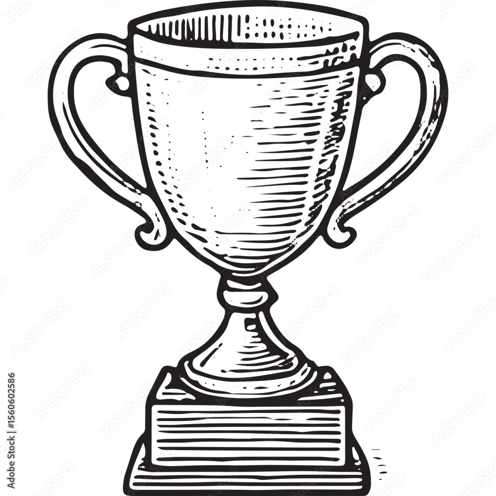 Fototapeta premium Elegant black-and-white sketch of a badminton trophy with classic design