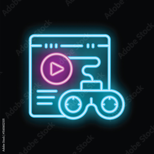 Glowing neon icon of a video game streaming platform interface with a gamepad controller