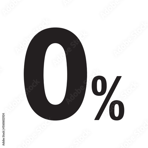0% Interest Icon – Black Zero Percent Symbol on White Background (Vector)