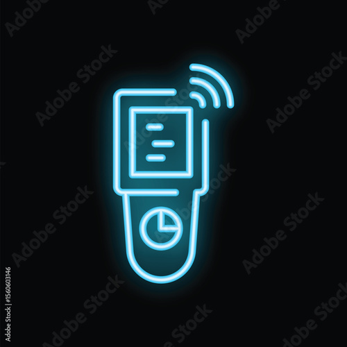 Neon icon of electronic thermometer showing result of body temperature measurement