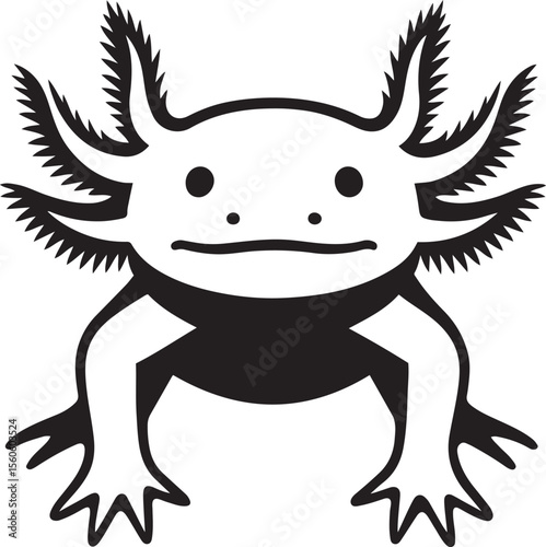 Cute black and white axolotl illustration for kids, Minimal axolotl drawing for aquatic designs