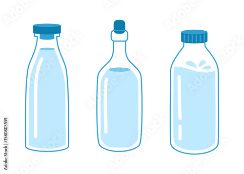 Set of water bottles in flat style.